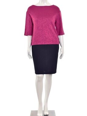 St. John Knits Fuchsia Damask Knit Dress Size 8 Silk Wool